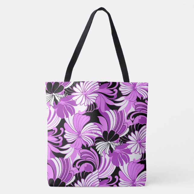 Hibiscus Jungle Hawaiian Tropical Floral Beach Bag (Front)
