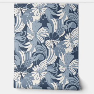 Hibiscus Jungle Hawaiian Tropical Floral - Denim  Wallpaper