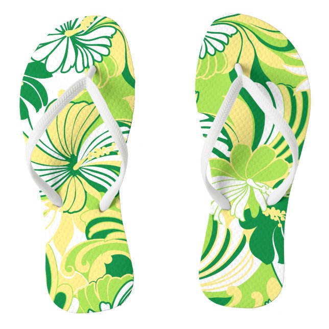 Hibiscus Jungle Hawaiian Tropical Floral Flip Flops (Footbed)