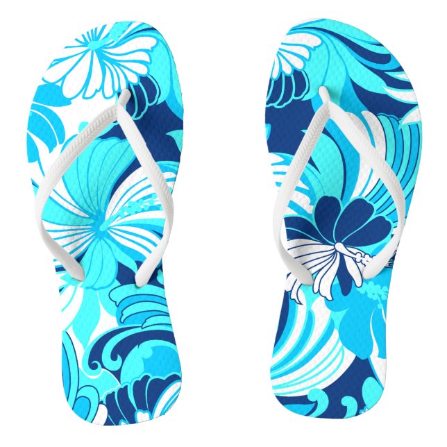 Hibiscus Jungle Hawaiian Tropical Floral Flip Flops (Footbed)