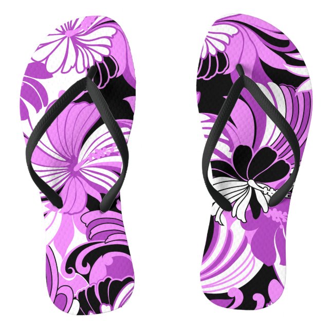 Hibiscus Jungle Hawaiian Tropical Floral Flip Flops (Footbed)