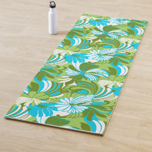 Hibiscus Jungle Hawaiian Tropical Floral - Lime Yoga Mat