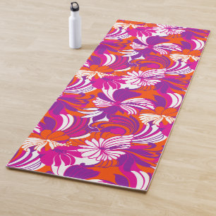 Hibiscus Jungle Hawaiian Tropical Floral - Magenta Yoga Mat