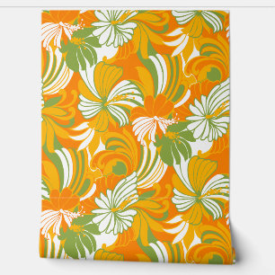 Hibiscus Jungle Hawaiian Tropical Floral - Orange Wallpaper