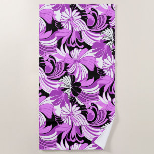 Hibiscus Jungle Hawaiian Tropical Floral - Violet Beach Towel