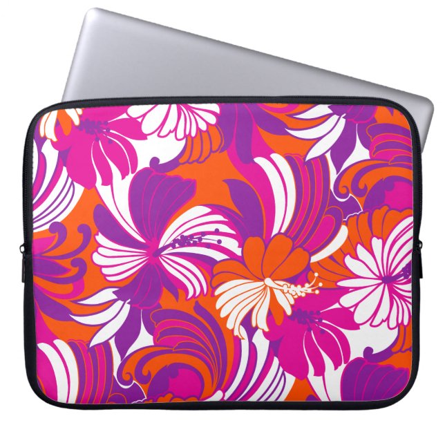 Hibiscus Jungle Hawaiian Tropical Pink Wetsuit  Laptop Sleeve (Front)