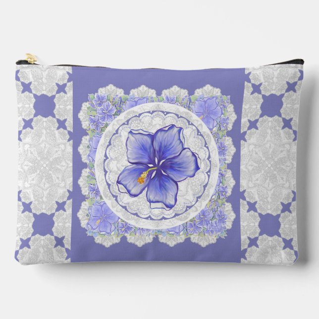 Hibiscus & lace BLUE Accessory Pouch (Front)