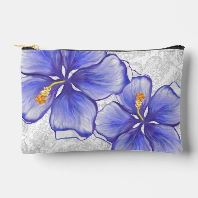 Hibiscus & lace BLUE Accessory Pouch (Front)