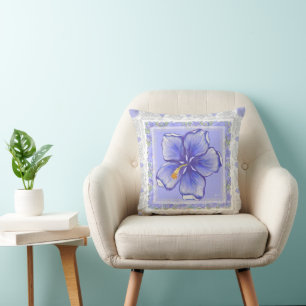 Hibiscus & lace BLUE Cushion