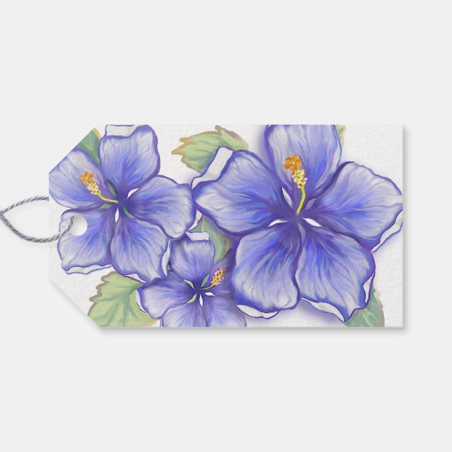 Hibiscus & lace BLUE Gift Tags (Back Horizontal)