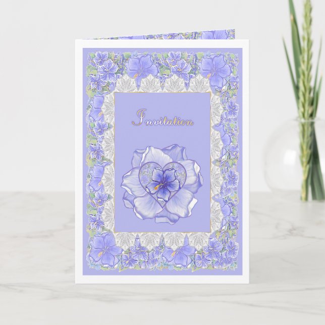 Hibiscus & lace BLUE Invitation (Front)