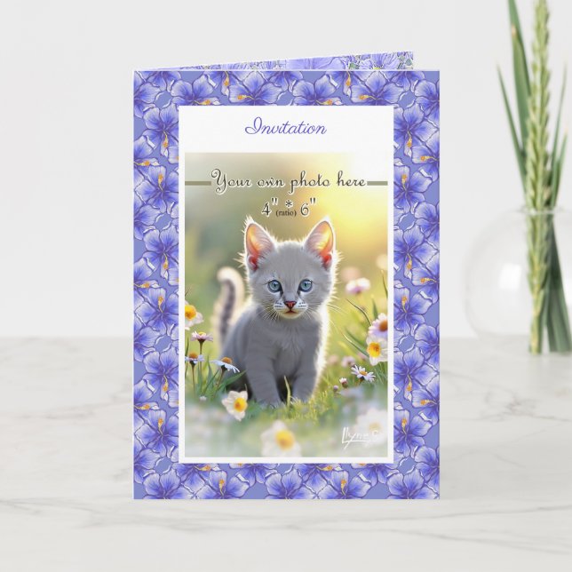 Hibiscus & lace BLUE Invitation (Front)