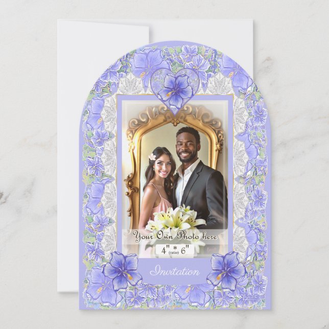 Hibiscus & lace BLUE Invitation (Front)