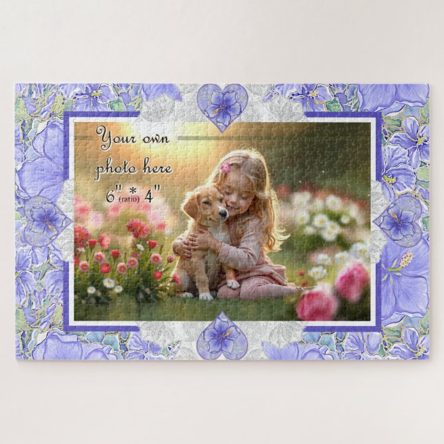 Hibiscus & lace BLUE Jigsaw Puzzle (Horizontal)