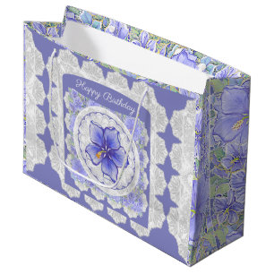 Hibiscus & lace BLUE Large Gift Bag