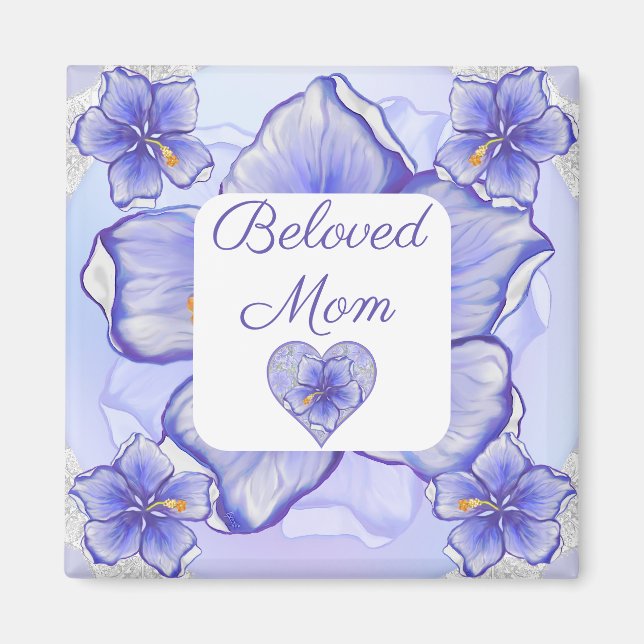 Hibiscus & lace BLUE Magnet (Front)