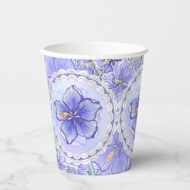 Hibiscus & lace BLUE Paper Cups (Front)