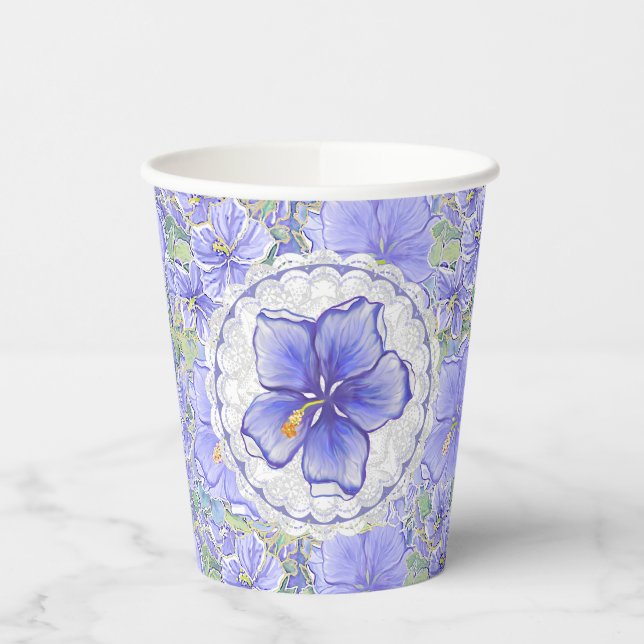 Hibiscus & lace BLUE Paper Cups (Left)