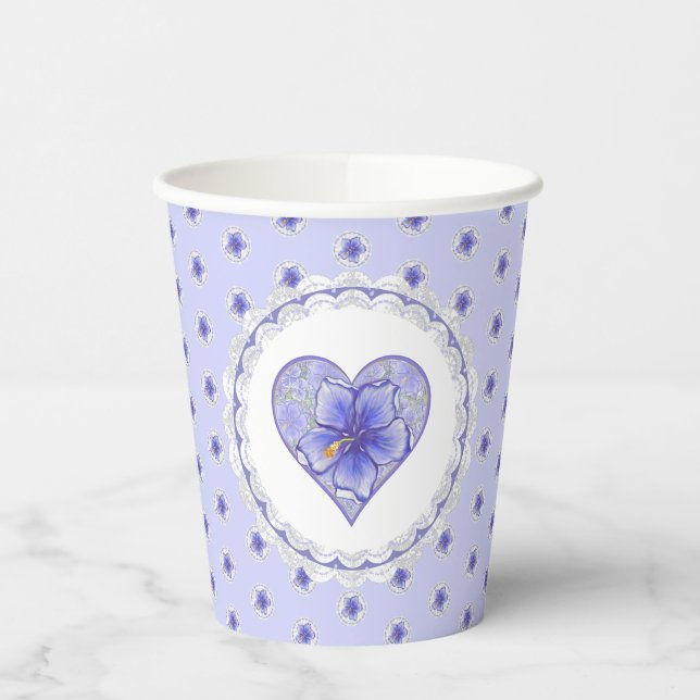 Hibiscus & lace BLUE Paper Cups (Left)