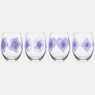 Hibiscus & lace BLUE Stemless Wine Glass
