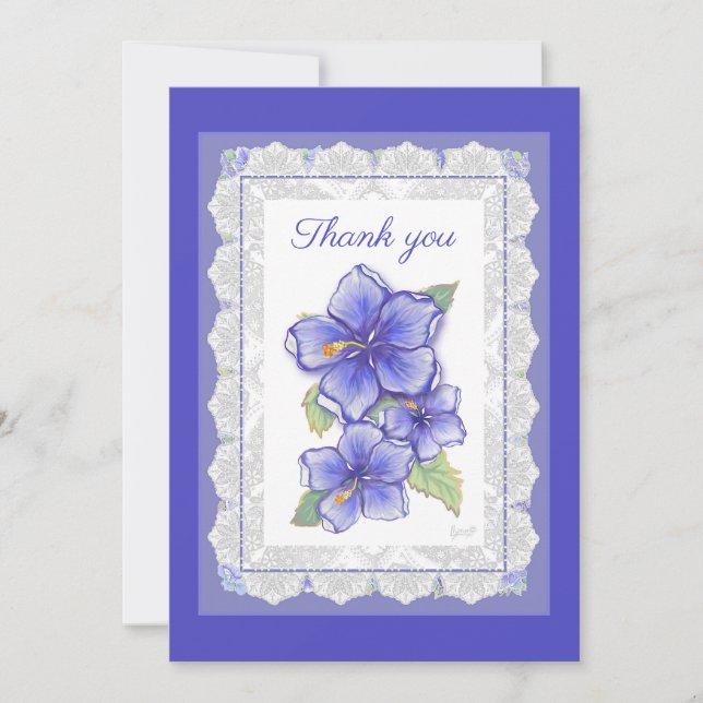 Hibiscus & lace BLUE Thank You Card (Front)