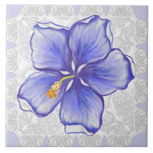 Hibiscus & lace BLUE Tile