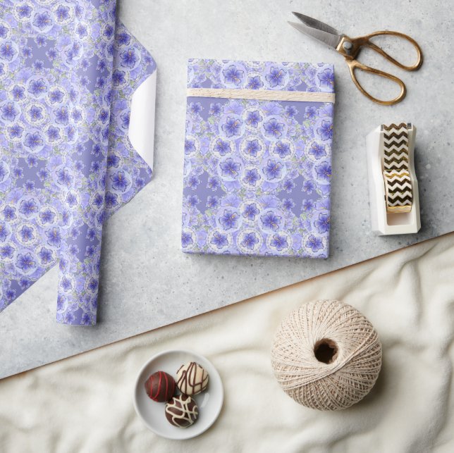 Hibiscus & lace BLUE Wrapping Paper (Crafts)