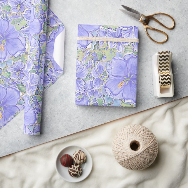 Hibiscus & lace BLUE Wrapping Paper (Crafts)