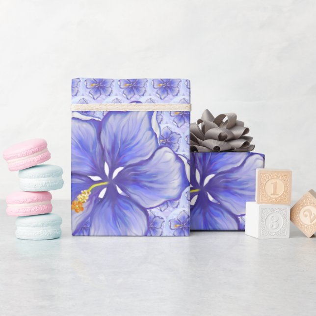 Hibiscus & lace BLUE Wrapping Paper (Baby Shower)