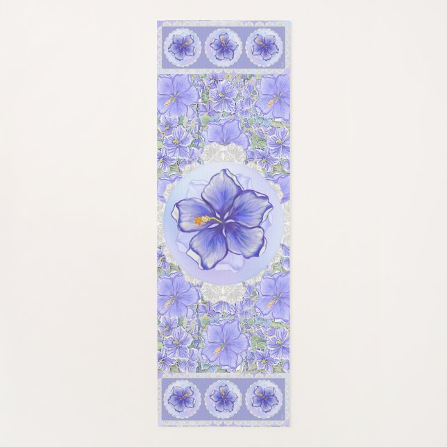 Hibiscus & lace BLUE Yoga Mat (Front)