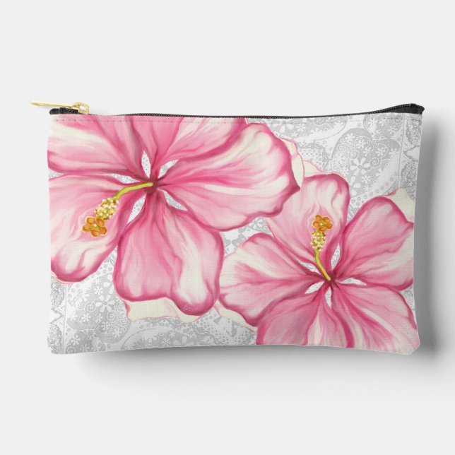 Hibiscus & lace PINK Accessory Pouch (Front)