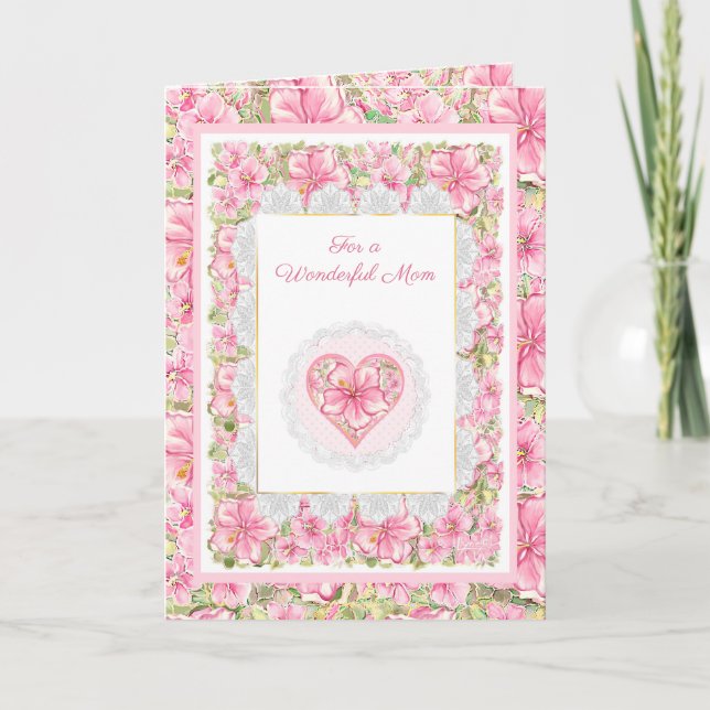 Hibiscus & lace PINK Card (Front)