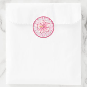 Hibiscus & lace PINK Classic Round Sticker