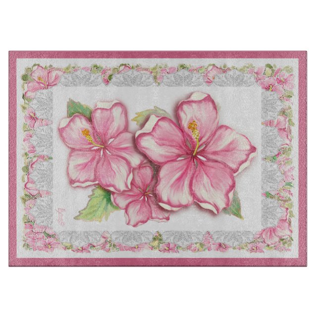 Hibiscus & lace PINK Cutting Board (Front)