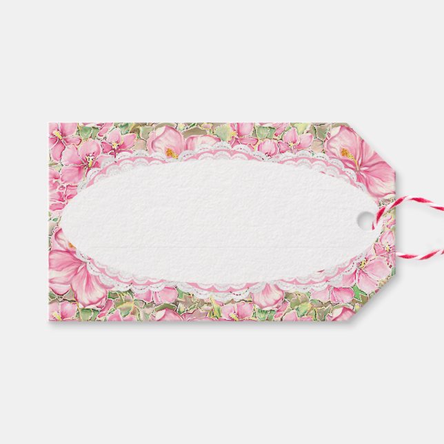 Hibiscus & lace PINK Gift Tags (Front (Horizontal))