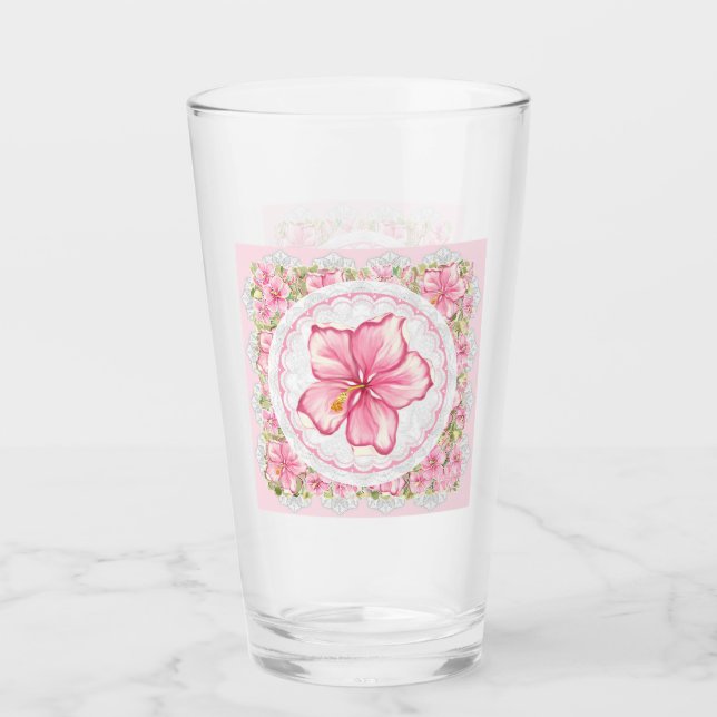 Hibiscus & lace PINK Glass (Front)