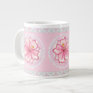 Hibiscus & lace PINK Large Coffee Mug