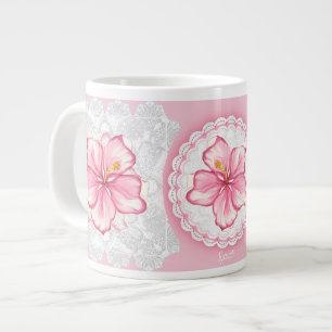 Hibiscus & lace PINK Large Coffee Mug