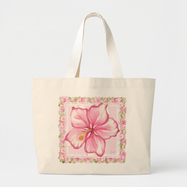 hibiscus & lace PINK Large Tote Bag (Front)