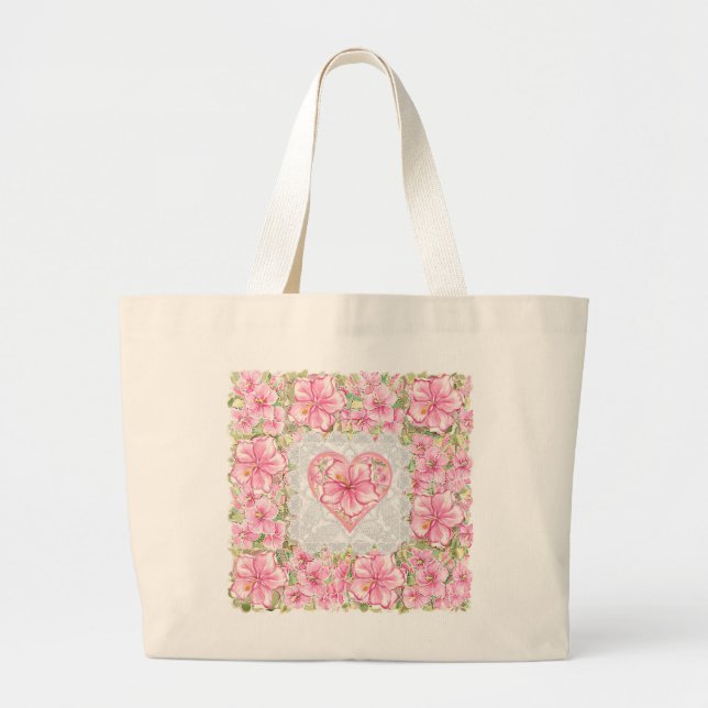 hibiscus & lace PINK Large Tote Bag (Front)
