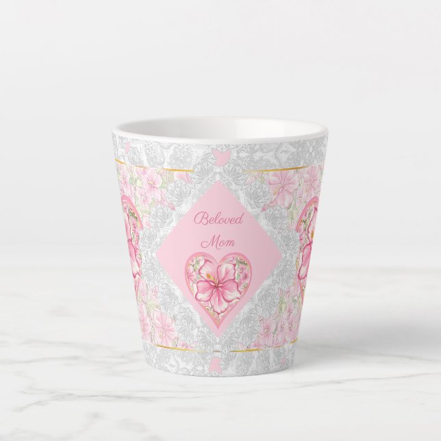 Hibiscus & lace PINK Latte Mug (Front)