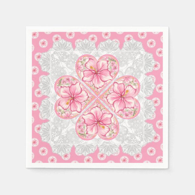 Hibiscus & lace PINK Napkin (Front)