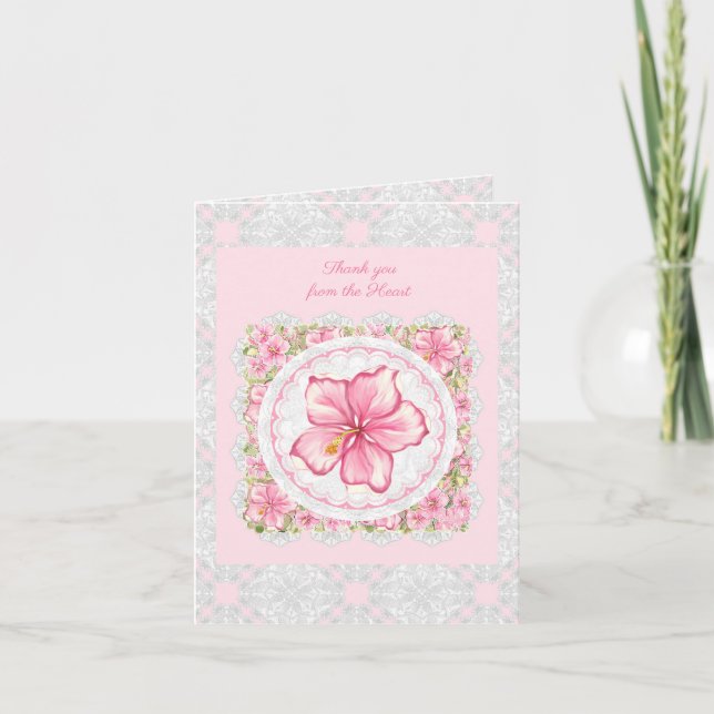 Hibiscus & lace PINK Note Card (Front)