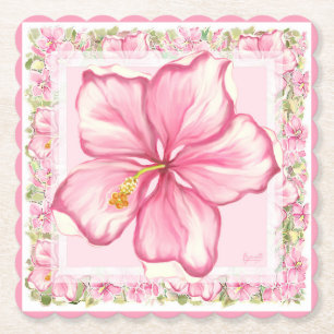 Hibiscus & lace PINK Paper Coaster