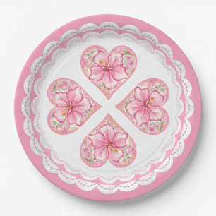 Hibiscus & lace PINK Paper Plate