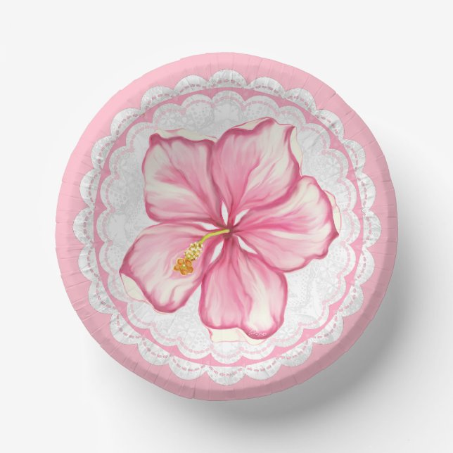 Hibiscus & lace PINK Paper Plate (Front)