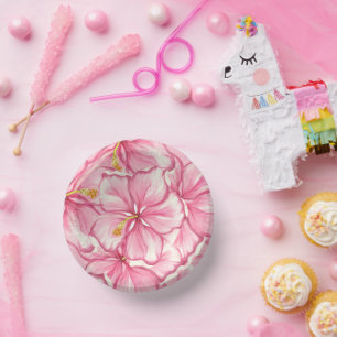 Hibiscus & lace PINK Paper Plate