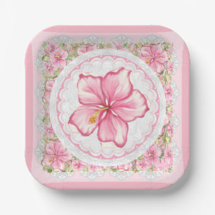 Hibiscus & lace PINK Paper Plate