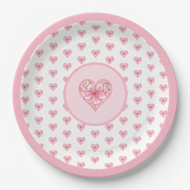 Hibiscus & lace PINK Paper Plate (Front)