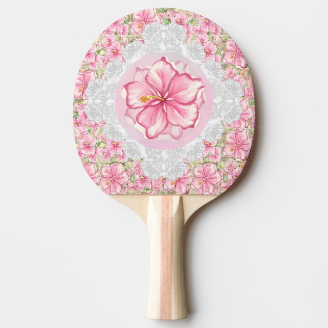 Hibiscus & lace PINK Ping Pong Paddle (Front)